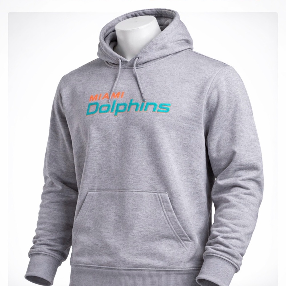 Nike Gray Miami Dolphins Pullover Hoodie with Teal and Orange Logo